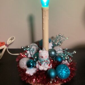 Vintage Electric Light Candolier Christmas Candle. Decorated Hallmark Bear